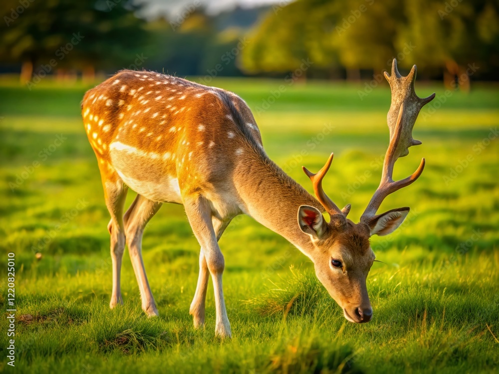 Majestic Brown Fallow Deer Grazing in Lush Meadow - Drone Photography Majestic Brown Fallow Deer Grazing in Lush Meadow - Drone Photography