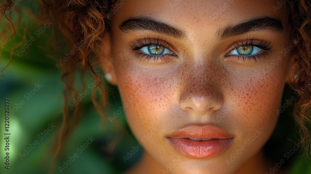 Close-Up Portrait of Woman with Freckles Close-Up Portrait of Woman with Freckles
