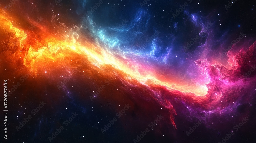 Cosmic Nebula fiery, glowing gas clouds collide in space, background stars, science fiction backdrop Cosmic Nebula fiery, glowing gas clouds collide in space, background stars, science fiction backdrop