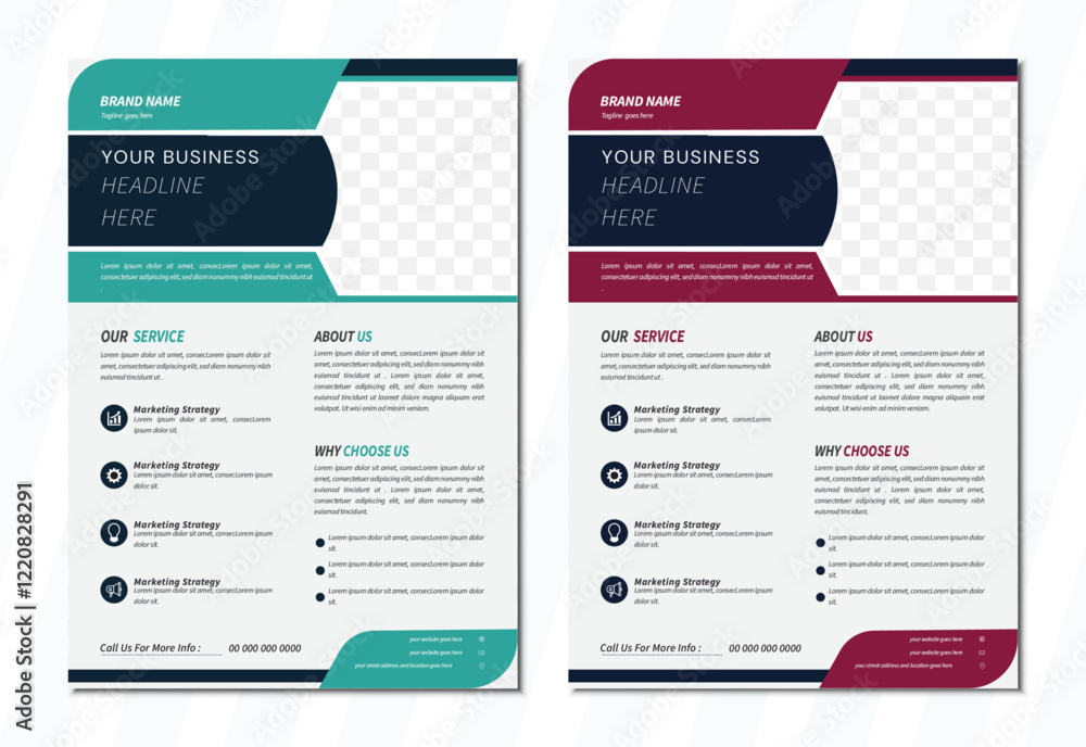 Obraz premium a bundle of 2 templates of different colors a4 flyer template. modern business flyer template, creative professional editable vector template design 