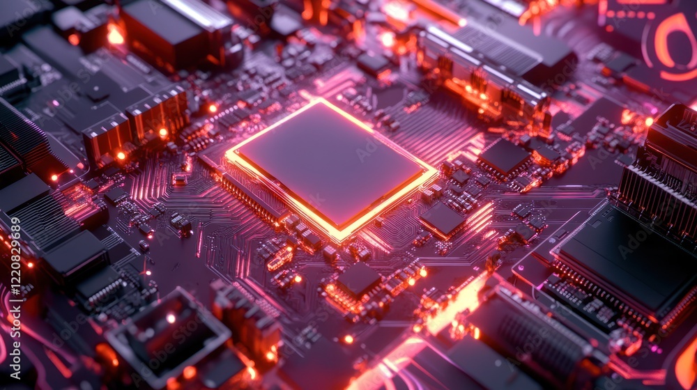 Circuit Board with Red Glow Circuit Board with Red Glow