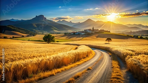 Scenic Almargen, Andalusia: Rural Road, Wheat Fields, and Mountain Views photo