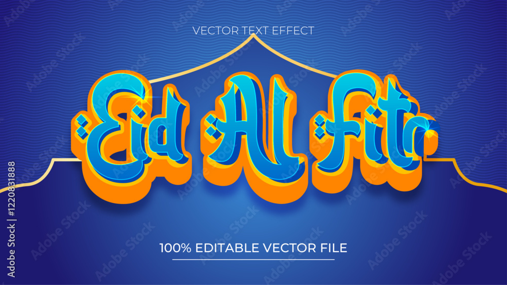 Fototapeta premium Eid Text Effect Template with Islamic Blue and gold theme
