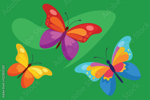 Vector illustration of colorful butterfly design on light gray background