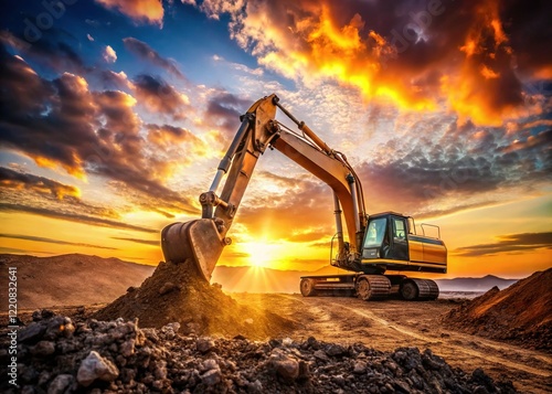 Wallpaper Mural Sunset Construction Macro: Excavator Digging Soil Close-Up Torontodigital.ca