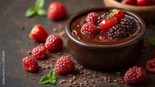 Berry Dessert Bowl with Mint Garnish photo