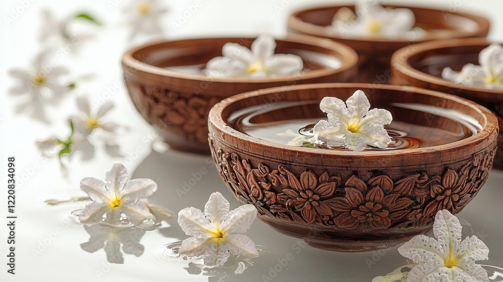 Traditional Thai Water Bowls On A Clean White Isolated Background Traditional Thai Water Bowls On A Clean White Isolated Background