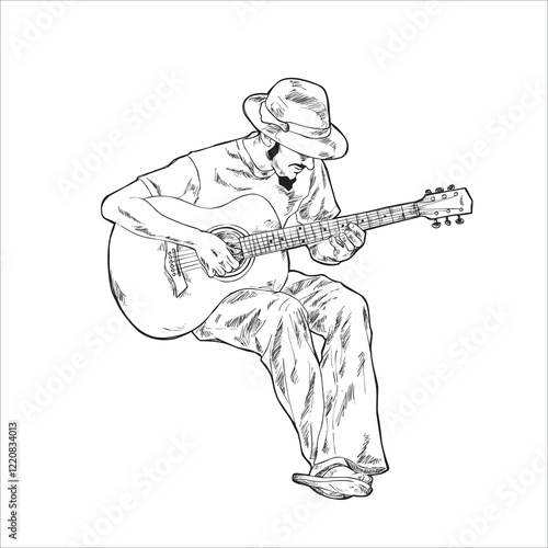 guitar player 01. a man is playing an acoustic guitar