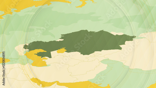 Abstract Map of Kazakhstan and Surrounding Regions with Circular Patterns.