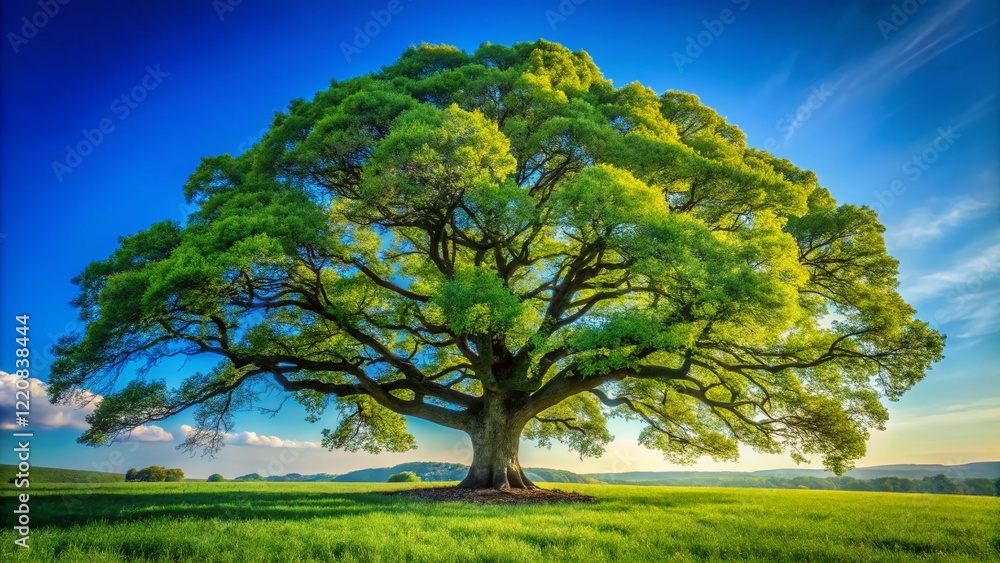 Majestic Oak Tree Under a Vivid Blue Sky - Stunning Portrait Photography
