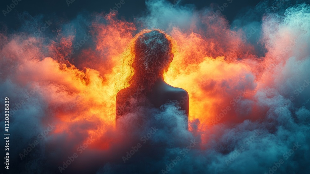 Abstract Fiery Silhouette Against a Vibrant Sky Abstract Fiery Silhouette Against a Vibrant Sky