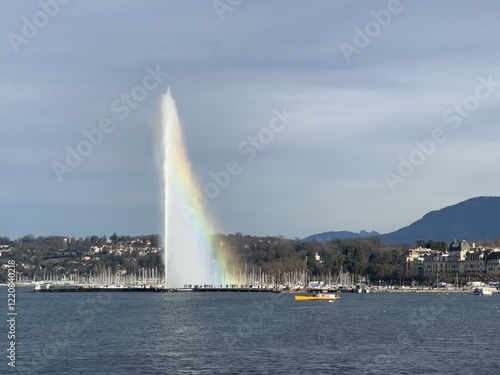 famous Jet d'Eau fountain in Geneva
