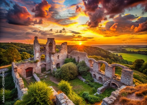 Majestic Ruins of Pomoriany Castle at Sunset, Poland - Epic Landscape Photography photo