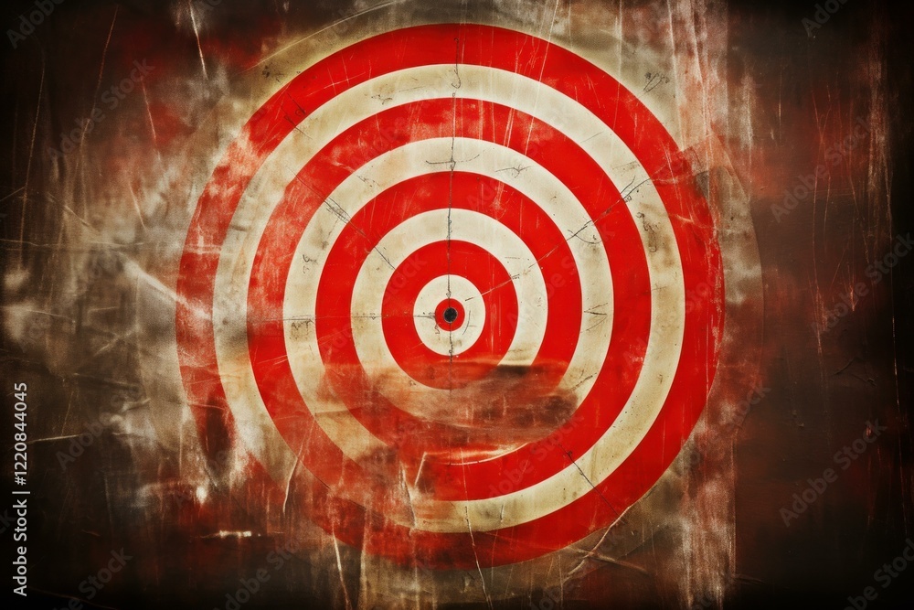 Fototapeta premium Red and white target on grunge scratched background representing goal setting, achievement, and focus