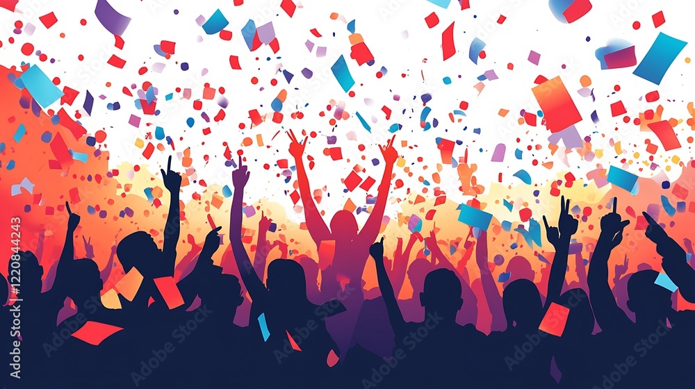 Silhouette of a group of people in lively poses, enjoying the moment and celebrating with joy and energy. Silhouette of a group of people in lively poses, enjoying the moment and celebrating with joy and energy.