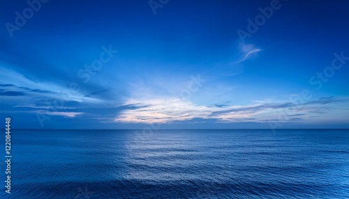 relaxing and bright background of an intense blue sky over a calm sea during the twilight hour