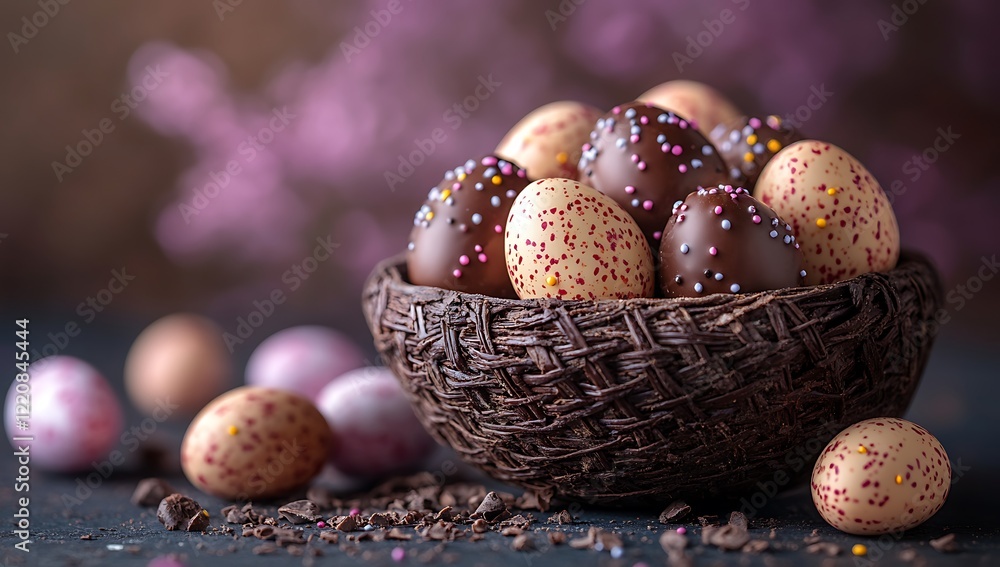 Obraz premium Easter Eggs In basket On Grass 