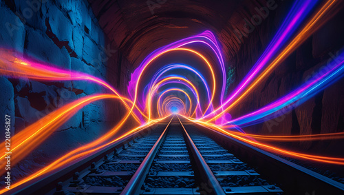 Render Tunnel of colorful lights ai genrative photo