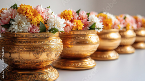Wallpaper Mural Golden Bowls With Floral Garlands On A Clean White Isolated Background Torontodigital.ca