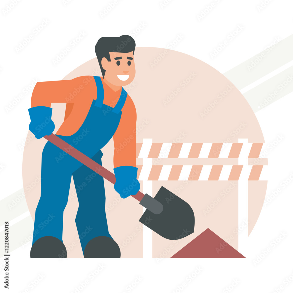 Road worker digging a hole Road worker digging a hole