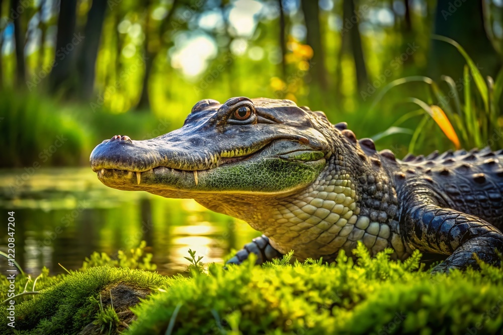 Fototapeta premium Massive Florida Alligator in Swamp, High-Resolution Stock Photo