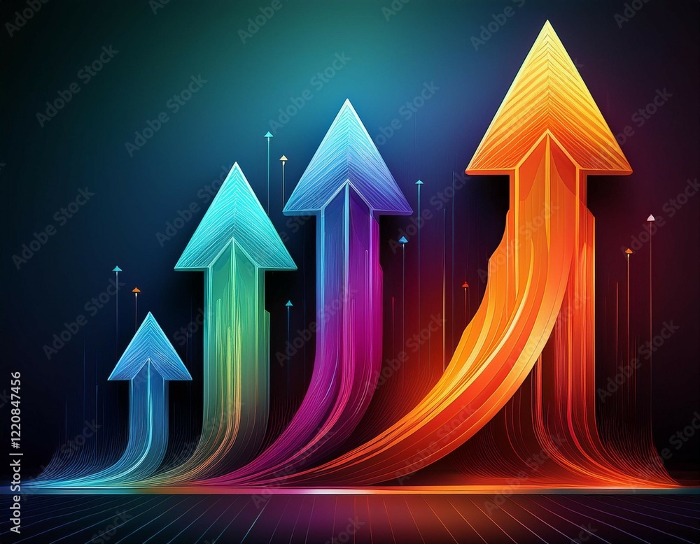 three arrows pointing upward in vibrant colors symbolizing growth progress and success against a dark background three arrows pointing upward in vibrant colors symbolizing growth progress and success against a dark background