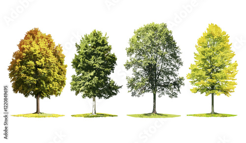 Oak, maple, birch, chestnut trees collection, isolated vector illustration, nature objects, autumn trees, forest elements, tree species, seasonal leaves, nature collection