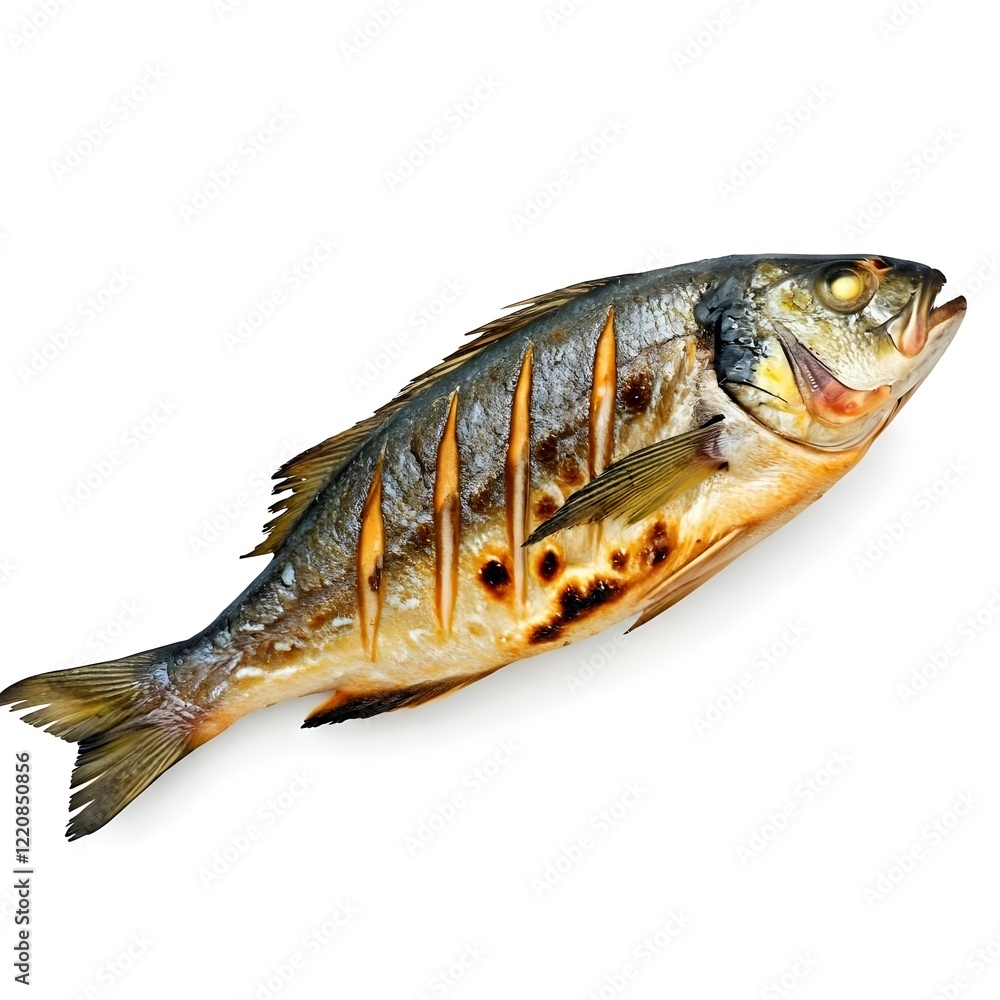 Full fish grilled image on white background.Ai generated Full fish grilled image on white background.Ai generated