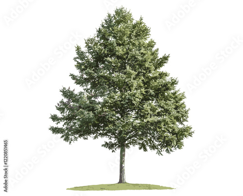 Green tree vector isolated on transparent background, single tree with clipping path, foliage forest in summer for print and web design, alpha channel.