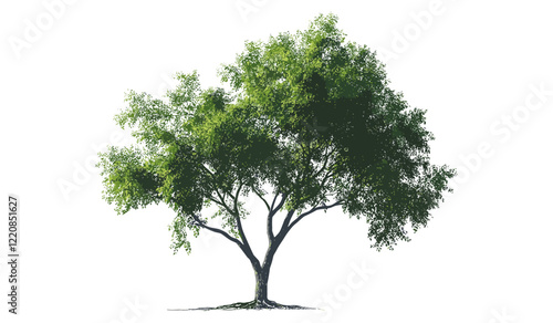 Single tree vector illustration with transparent background, isolated green tree with clipping path, foliage, summer forest for printing, web page use.