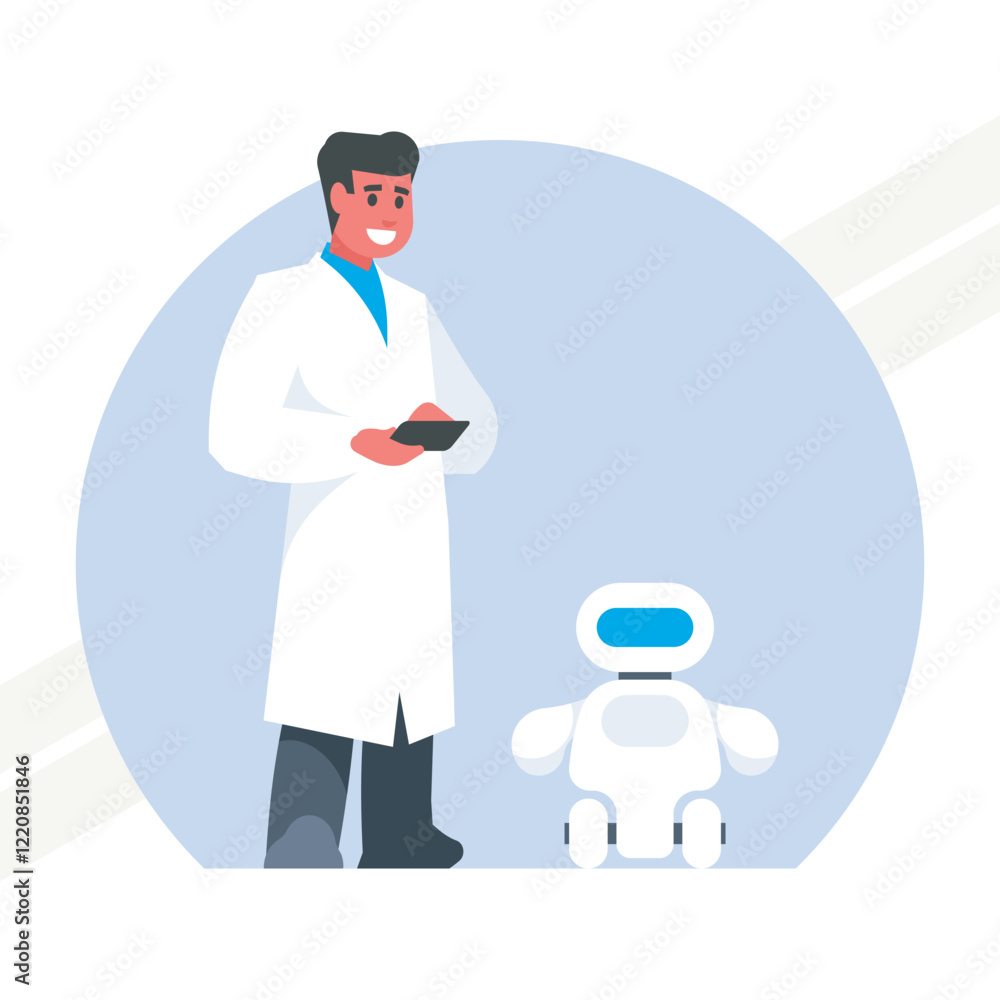 Scientist controlling a robot Scientist controlling a robot