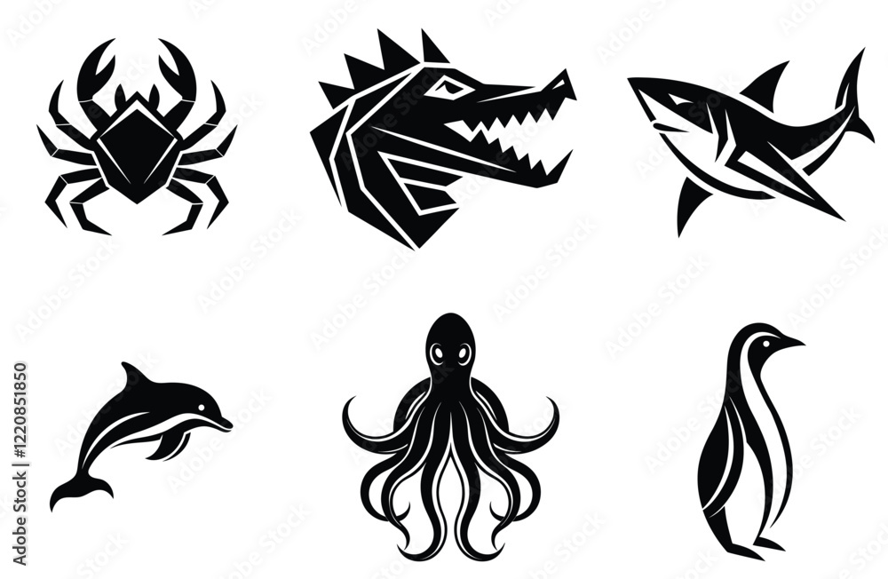 Fototapeta premium Set of six Marine animals vector