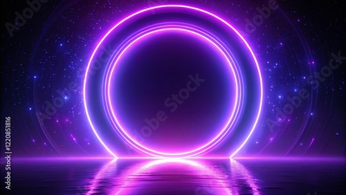 Abstract Purple Neon Circle Frame Loop Background - Futuristic Glowing Design