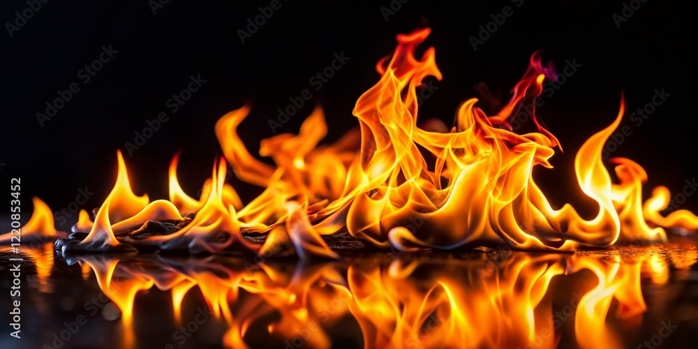 Miniature Fire Flames: Isolated Burning Movement on Black Background