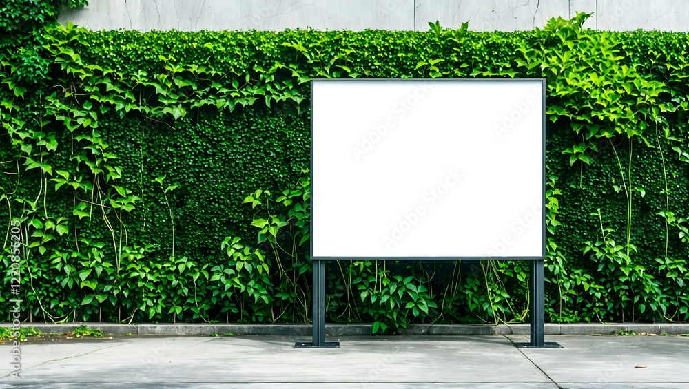 Fototapeta premium White billboard on spring summer green leaves 