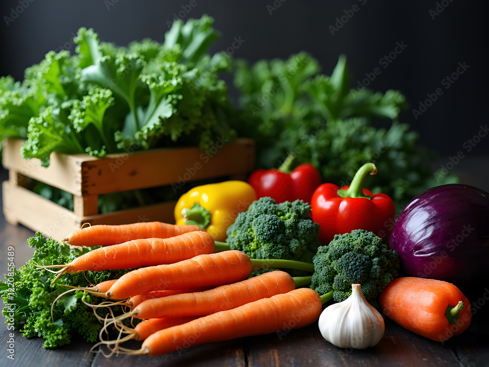 Fresh organic vegetables on a rustic wooden table Fresh organic vegetables on a rustic wooden table