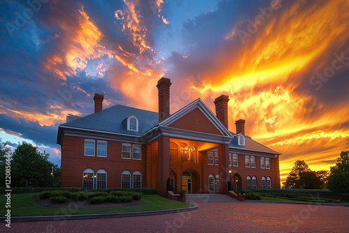 Clemson University architectural landmark, landscaped surroundings photo