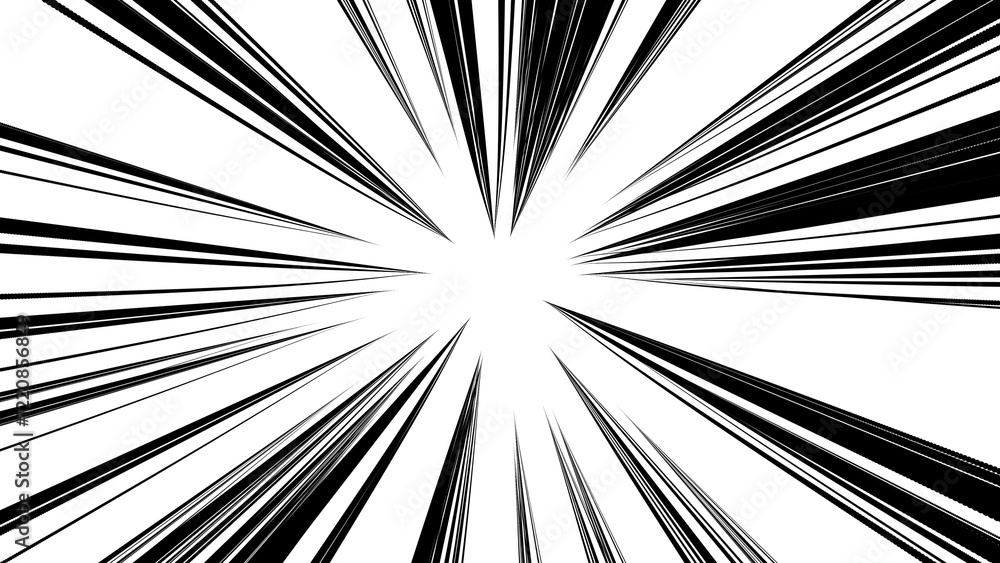 Fototapeta premium 黒色 細い放射線 衝撃 飛び出し