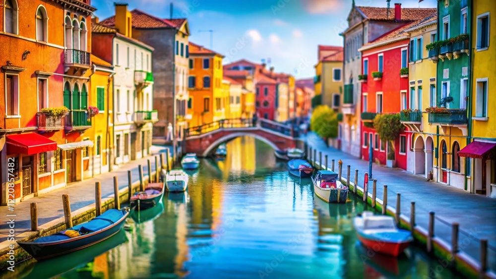 Fototapeta premium Miniature Venice: Tilt-Shift Canal Cityscape, Romantic Gondola Scene