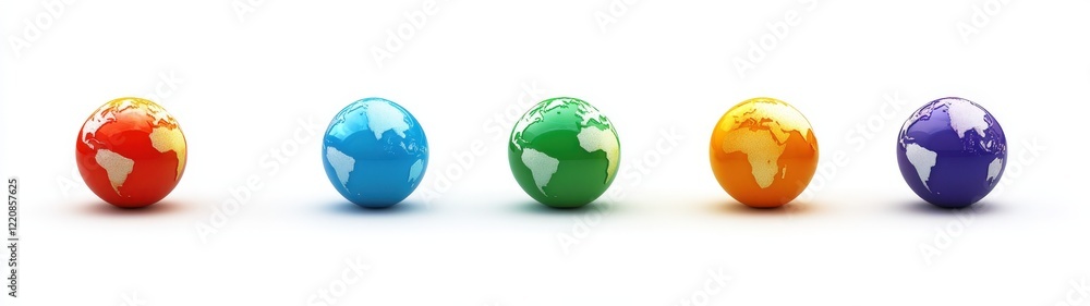 Obraz premium Vibrant globe icons displayed on a white background