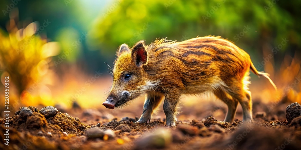 Miniature Wild Hog Digging in the Mud - Tilt-Shift Photography Miniature Wild Hog Digging in the Mud - Tilt-Shift Photography