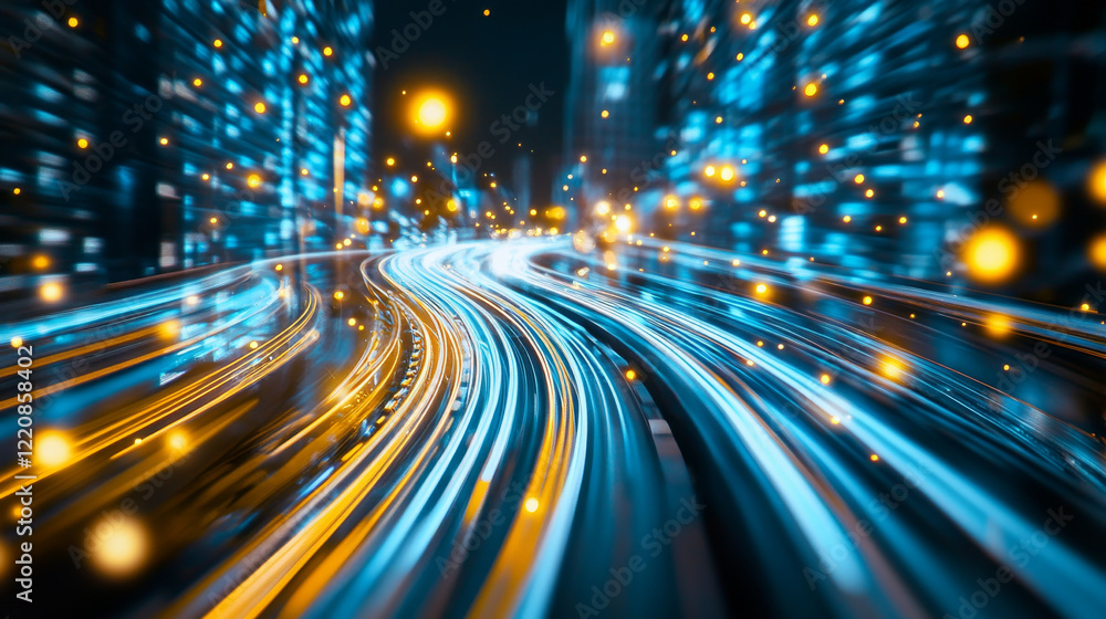 Dynamic city lights create vibrant, energetic atmosphere with flowing light trails and glowing particles, showcasing beauty of urban nightlife Dynamic city lights create vibrant, energetic atmosphere with flowing light trails and glowing particles, showcasing beauty of urban nightlife