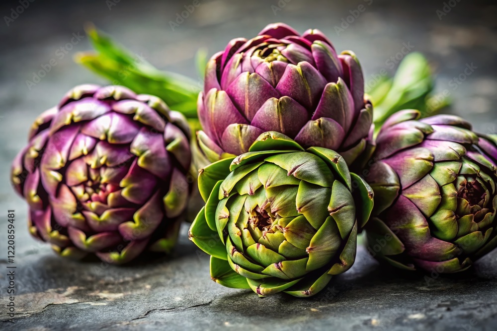 Fototapeta premium Minimalist Artichoke Still Life: Elegant Gray Background Food Photography