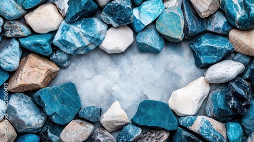 A visually pleasing abstract representation of turquoise stones showcasing various textures and shades, embodying the essence of nature’s beauty and inspiration. photo