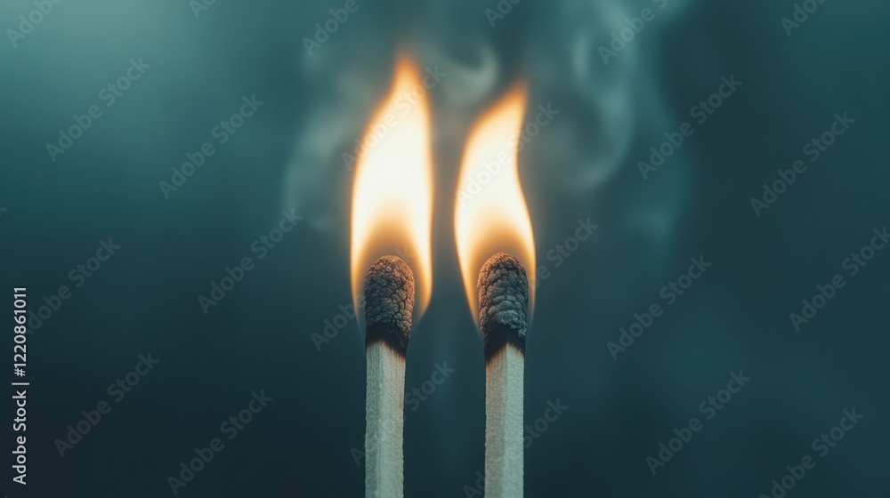 A captivating close-up of two lit matches producing flames and smoke, symbolizing fire and the transient nature of moments through an artistic lens.