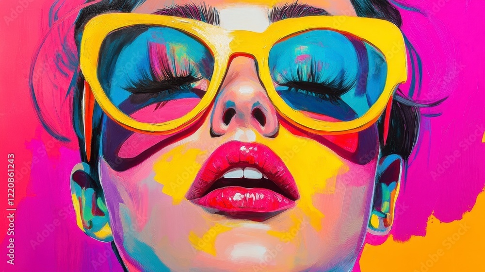 Vibrant Portrait of Fashionable Woman with Bold Sunglasses and Colors Vibrant Portrait of Fashionable Woman with Bold Sunglasses and Colors