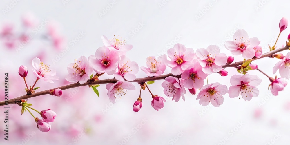 Minimalist Cherry Blossom Branch, Isolated Pink Flowers, Spring Bloom, Nature Photography Minimalist Cherry Blossom Branch, Isolated Pink Flowers, Spring Bloom, Nature Photography