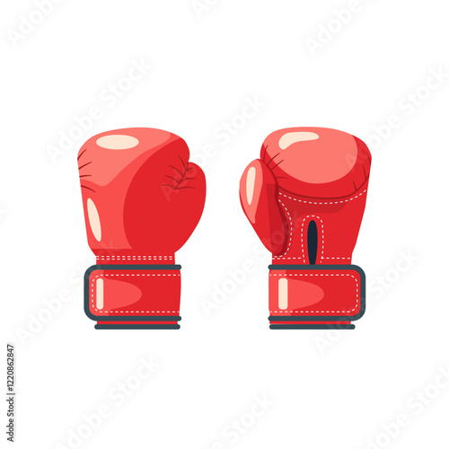 Two red boxing gloves icons, vector illustration. Front and back view.