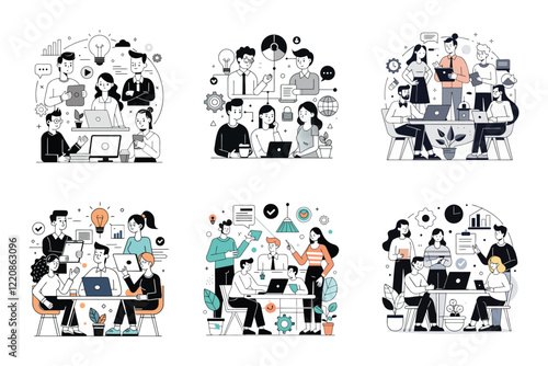 A Collection of Vector Illustrations Depicting Successful Teamwork