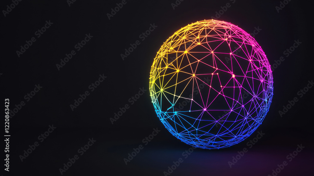Colorful globe with connected lines and nodes, symbolizing technology and connectivity Colorful globe with connected lines and nodes, symbolizing technology and connectivity
